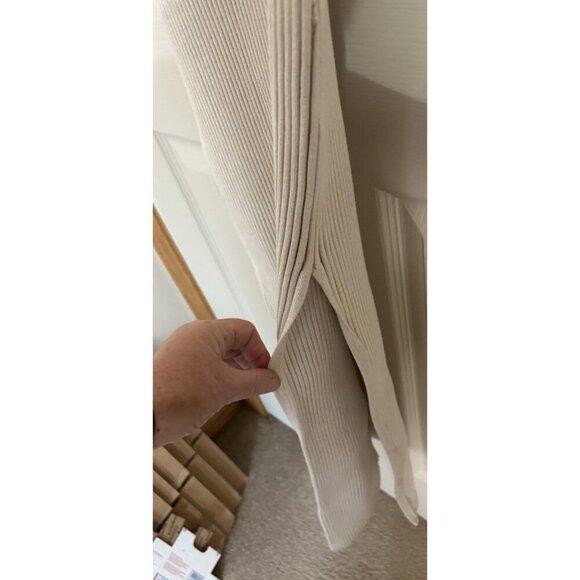 Off the Shoulder Anthropologie Dress Womens Medium Tan Cream Ribbed Body Hugging - Picture 2 of 6